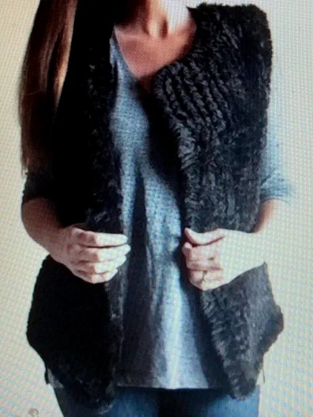 Nanette Lepore Faux Fur Knit Vest M  Quiet Luxury Boho Chic Y2K Winter Layering